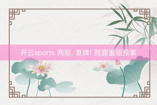 开云sports 两股, 复牌! 败露重组预案