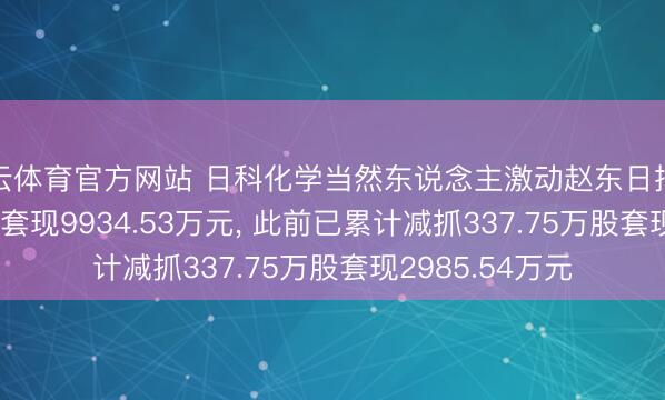 开云体育官方网站 日科化学当然东说念主激动赵东日拟减抓1349.8万股套现9934.53万元, 此前已累计减抓337.75万股套现2985.54万元