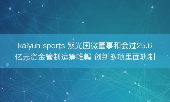 kaiyun sports 紫光国微董事和会过25.6亿元资金管制运筹帷幄 创新多项里面轨制