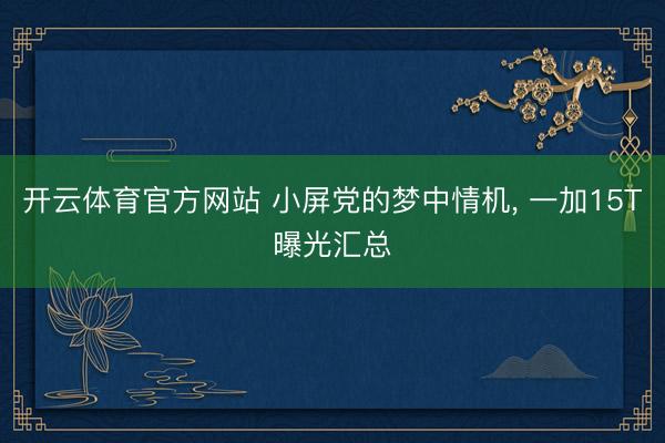 开云体育官方网站 小屏党的梦中情机， 一加15T曝光汇总